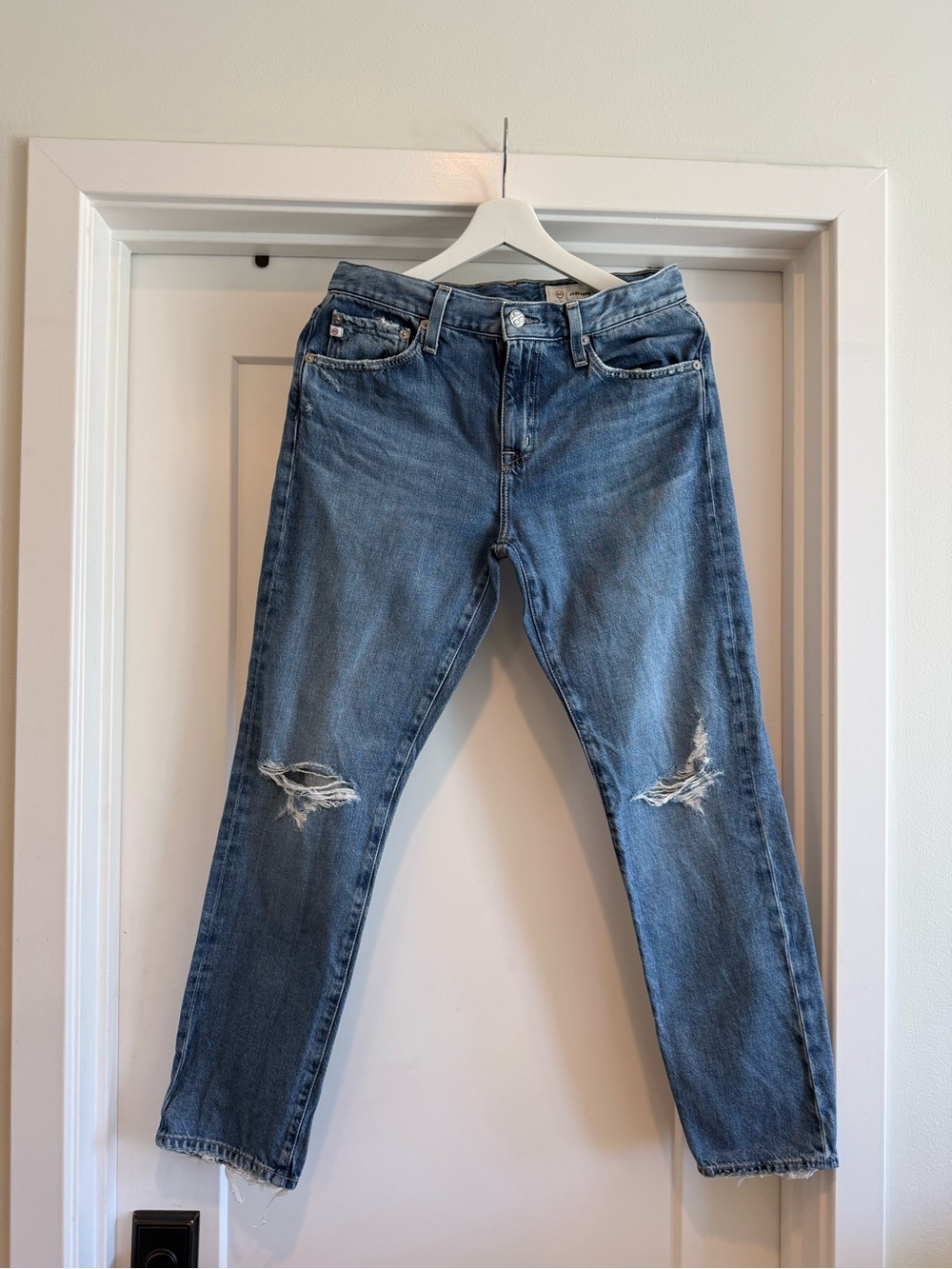 Ag Adriano Goldschmied Distressed Blue Boyfriend Jeans